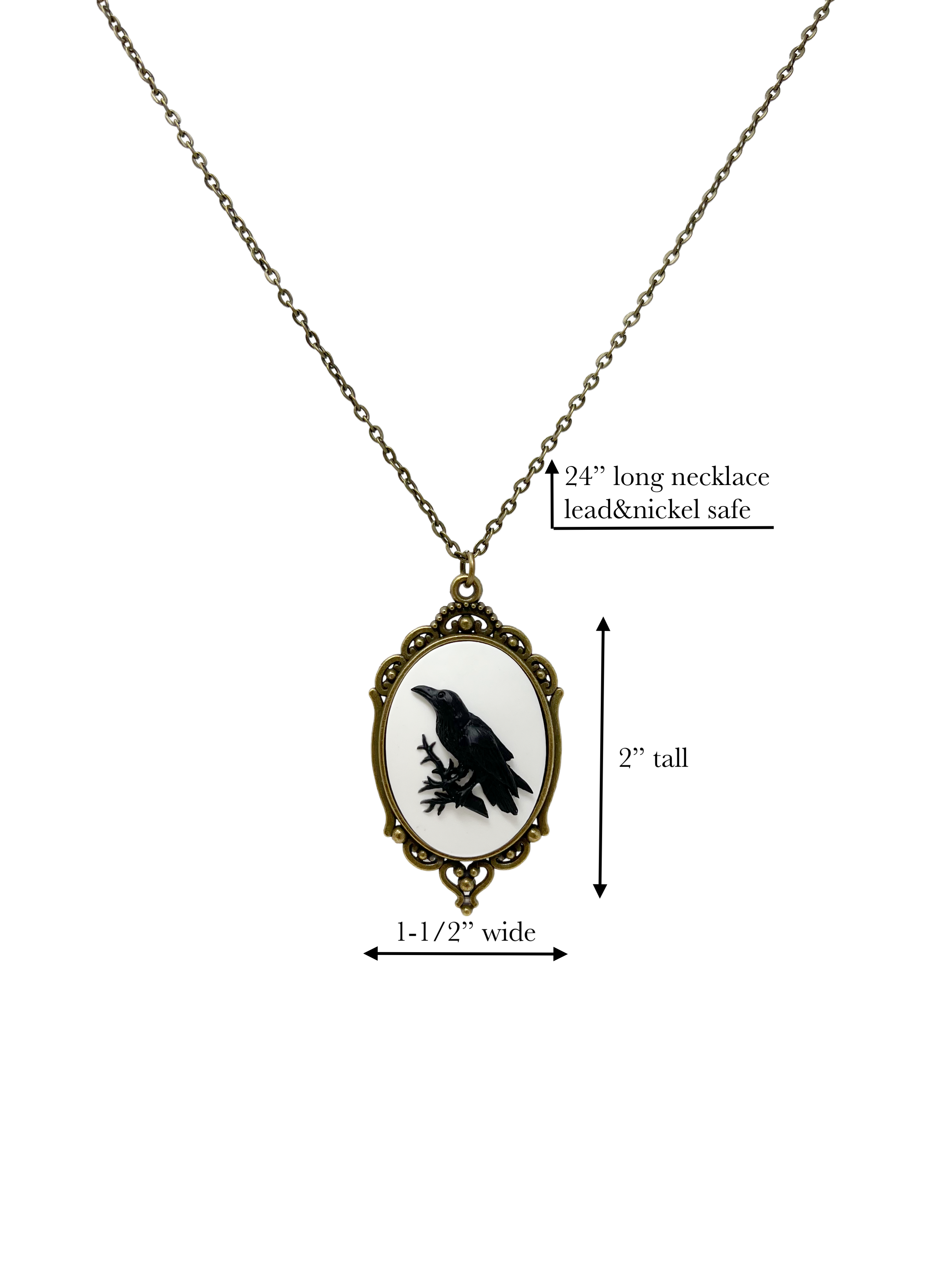 Raven Crow Necklace Gothic Victorian Cameo Dark Academia Jewelry Silver or Bronze