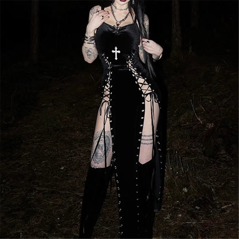 Velvet High Split Cross Dress