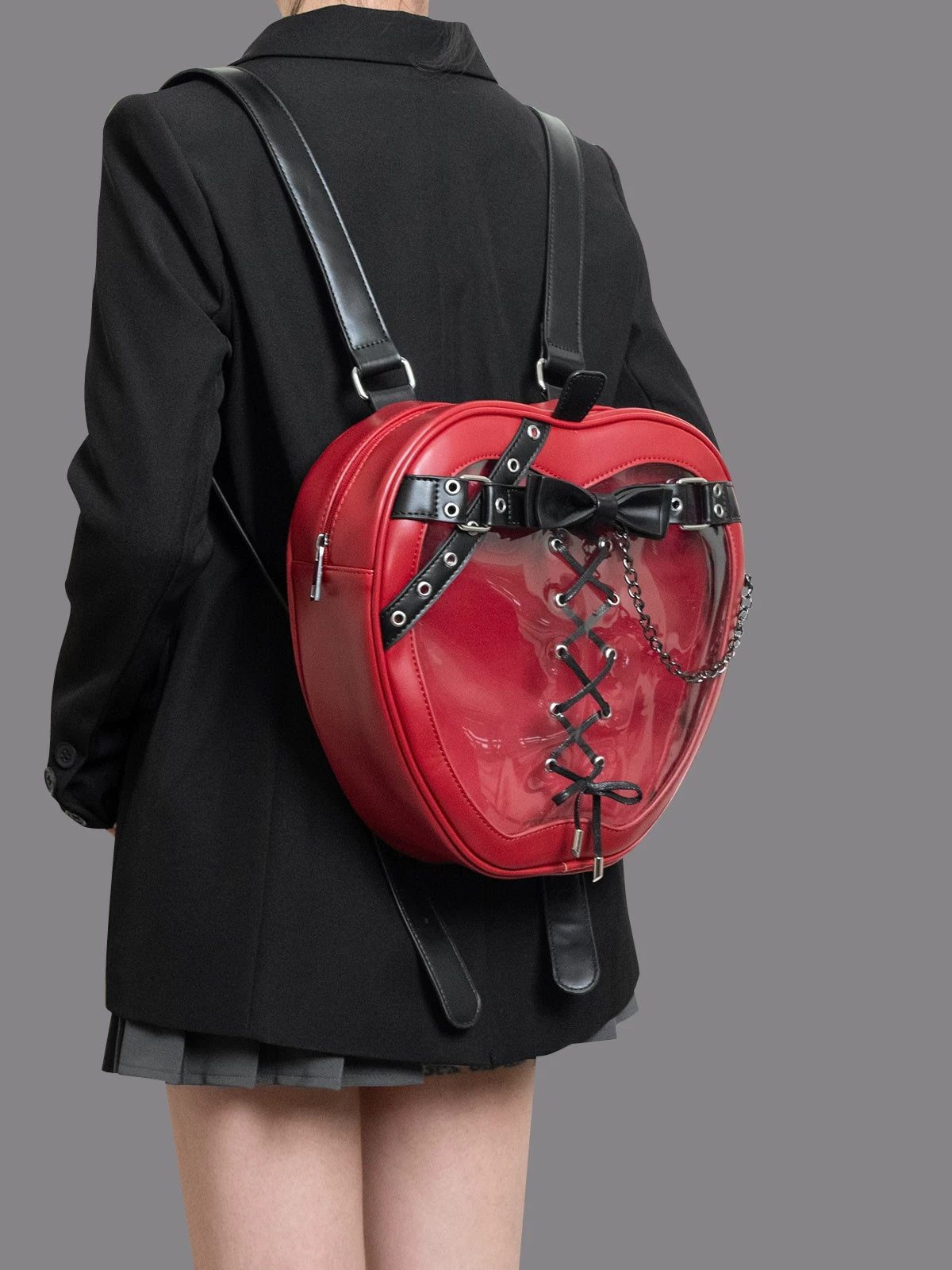Gothic Bow Backpack with Chain Strap – PU Leather Dark Style Women's Bag