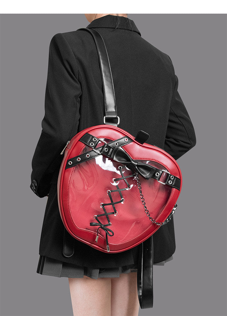 Gothic Bow Backpack with Chain Strap – PU Leather Dark Style Women's Bag